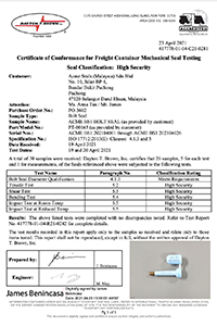 TEST LAB RESULT ON BOLT SEAL BS1