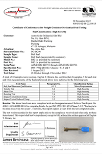 TEST LAB RESULT ON BOLT SEAL BS2