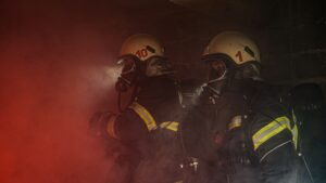 Fire Fighters finding path in smokes